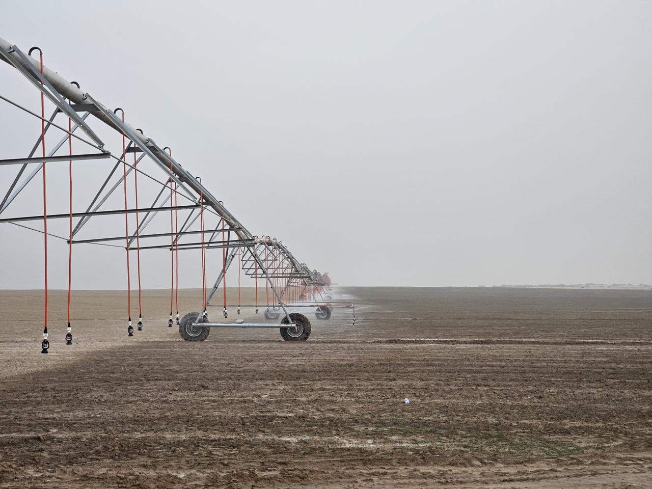 Pantera Farm Center-Pivot Mechanized Irrigation in South Punjab Center-pivot linear irrigation rig operating on commercial farmland at Pantera Farm in South Punjab